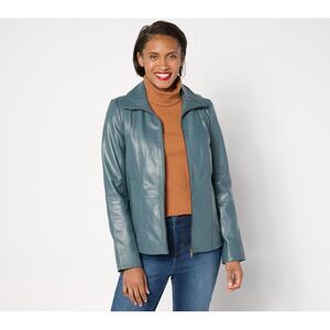 Denim & Co. Women's Jacket Sz L Lamb Leather Zip Front Seamed with Blue A655647